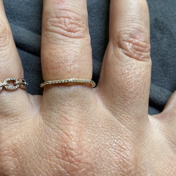 REAL DIAMONDS solid YELLOW GOLD ring  6 6.5 6 1/2 band pavè diamond stones kt - Picture 2 of 13